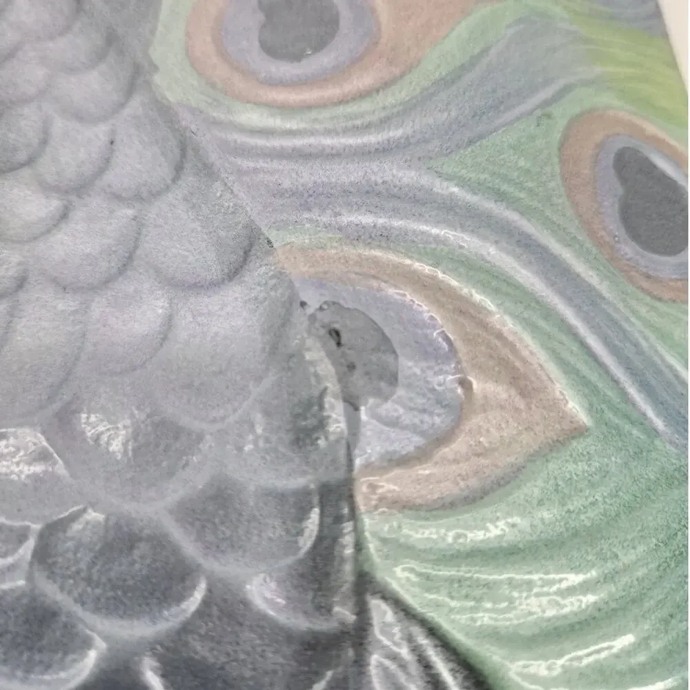 Hand Painted Peacock Plate Square Glass Beautiful Display Piece 12